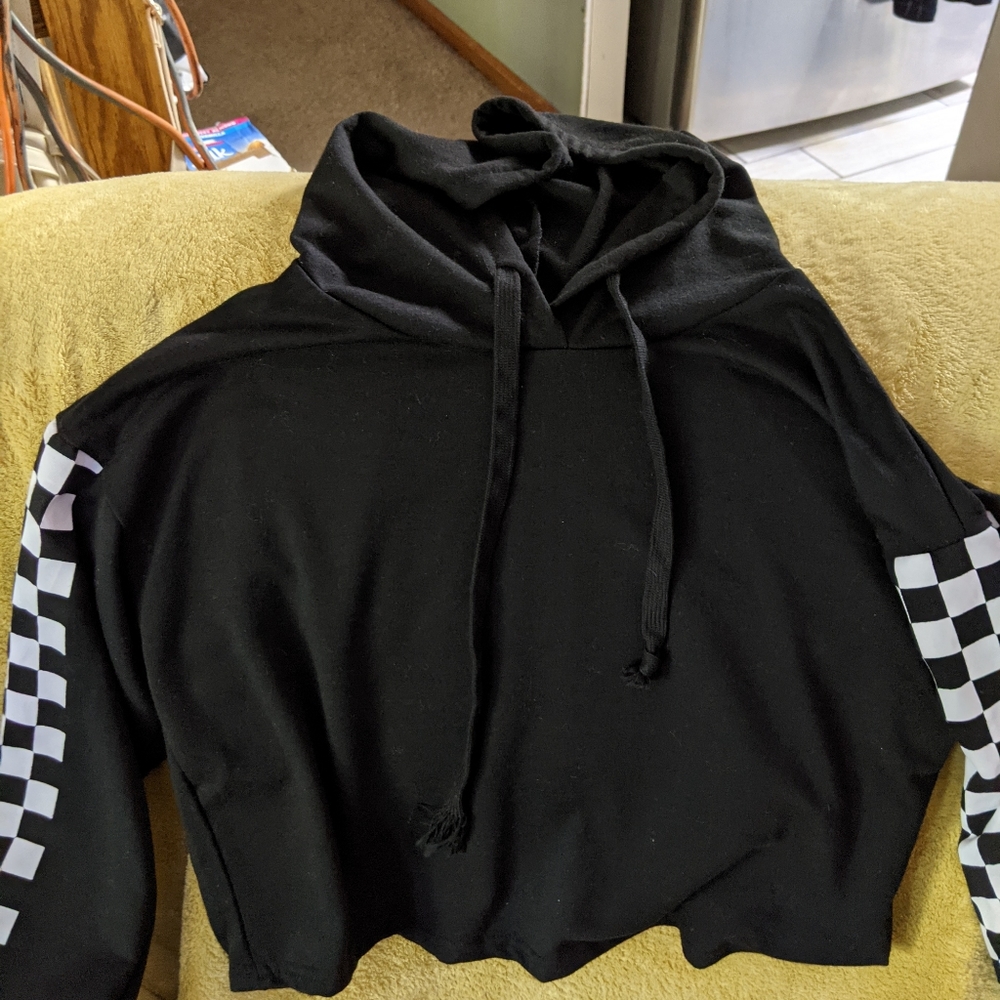 Hoodie Black and White checkers Girls medium